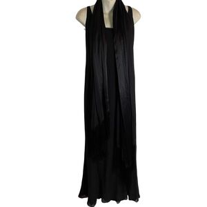 Elegant Escada Black Silk Evening Dress W/ Scarf Size EU 38 US 8 romantic witchy